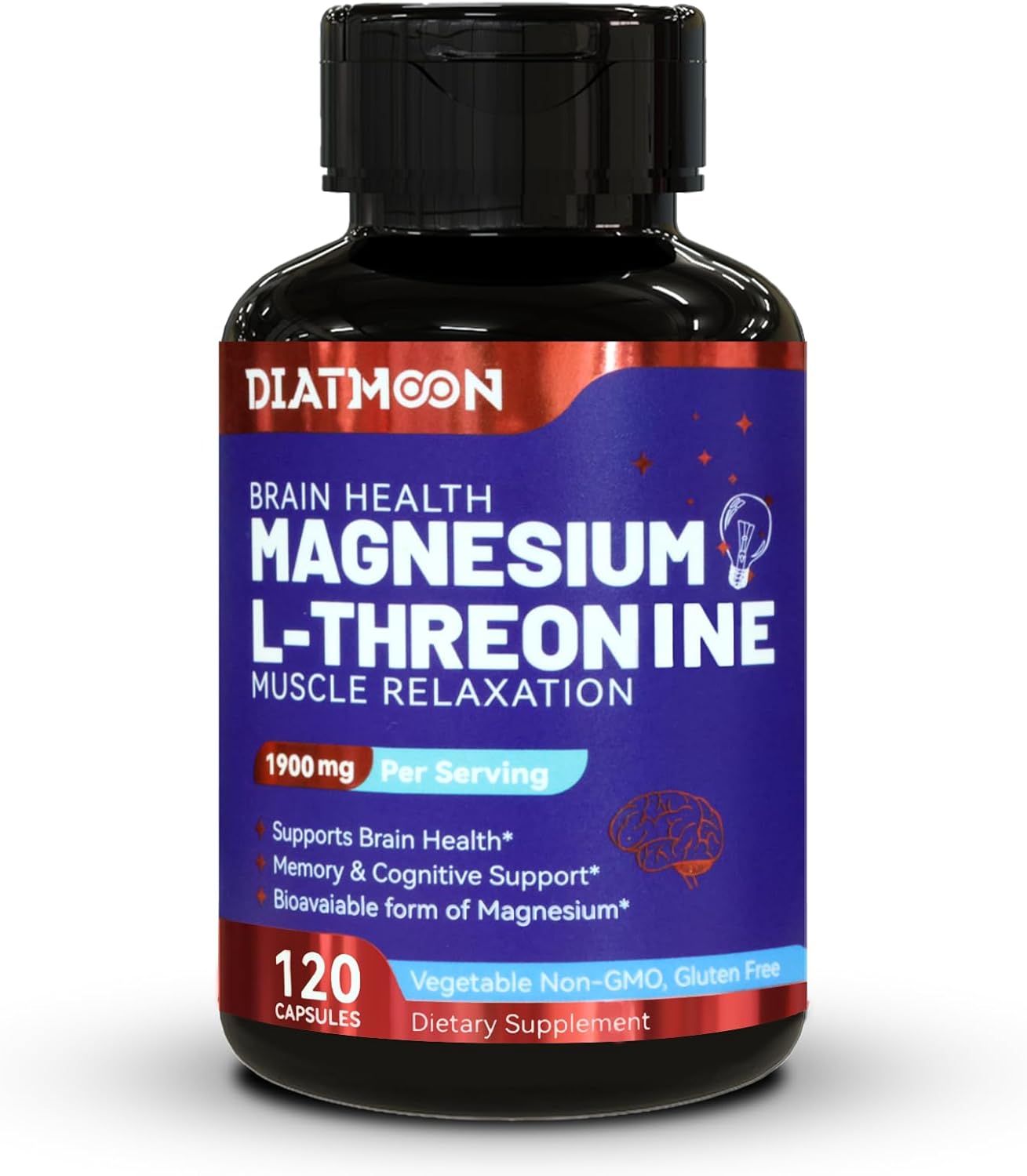 1900mg Magnesium L-Threonine Capsules - Non GMO & Gluten Free Supplement - 120 Veg Capsules