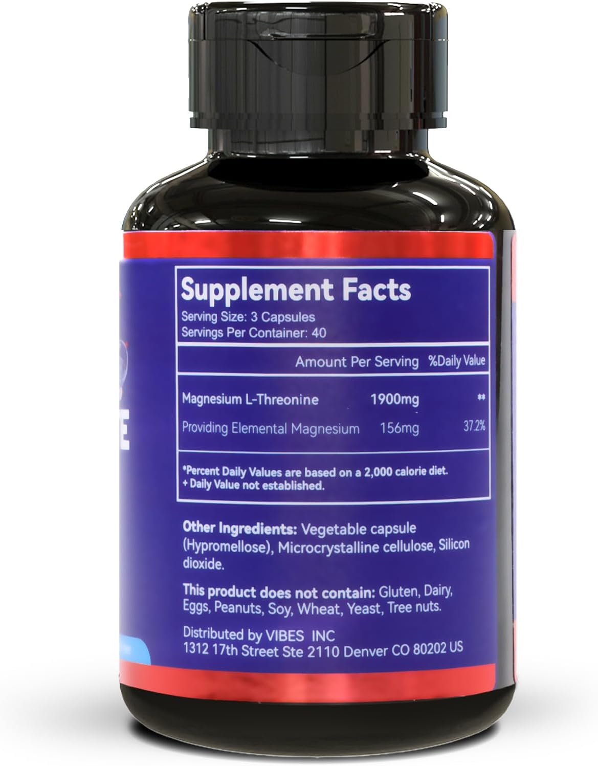 1900mg Magnesium L-Threonine Capsules - Non GMO & Gluten Free Supplement - 240 Veg Capsules