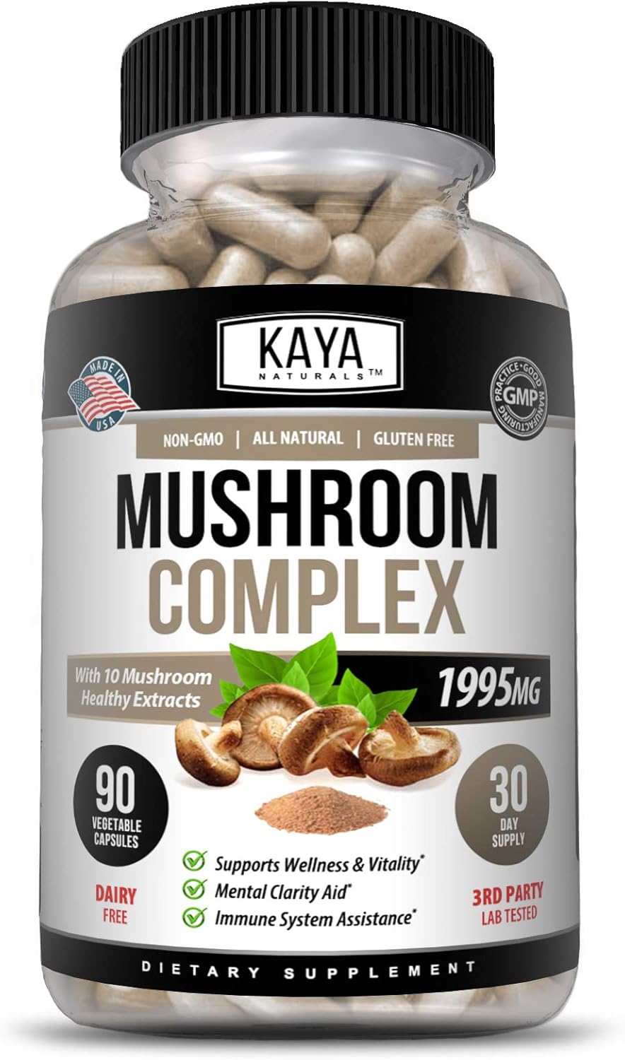 1995mg Premium Mushroom Complex Capsules for Wellness Support - Non-GMO & Gluten-Free - 90 Count