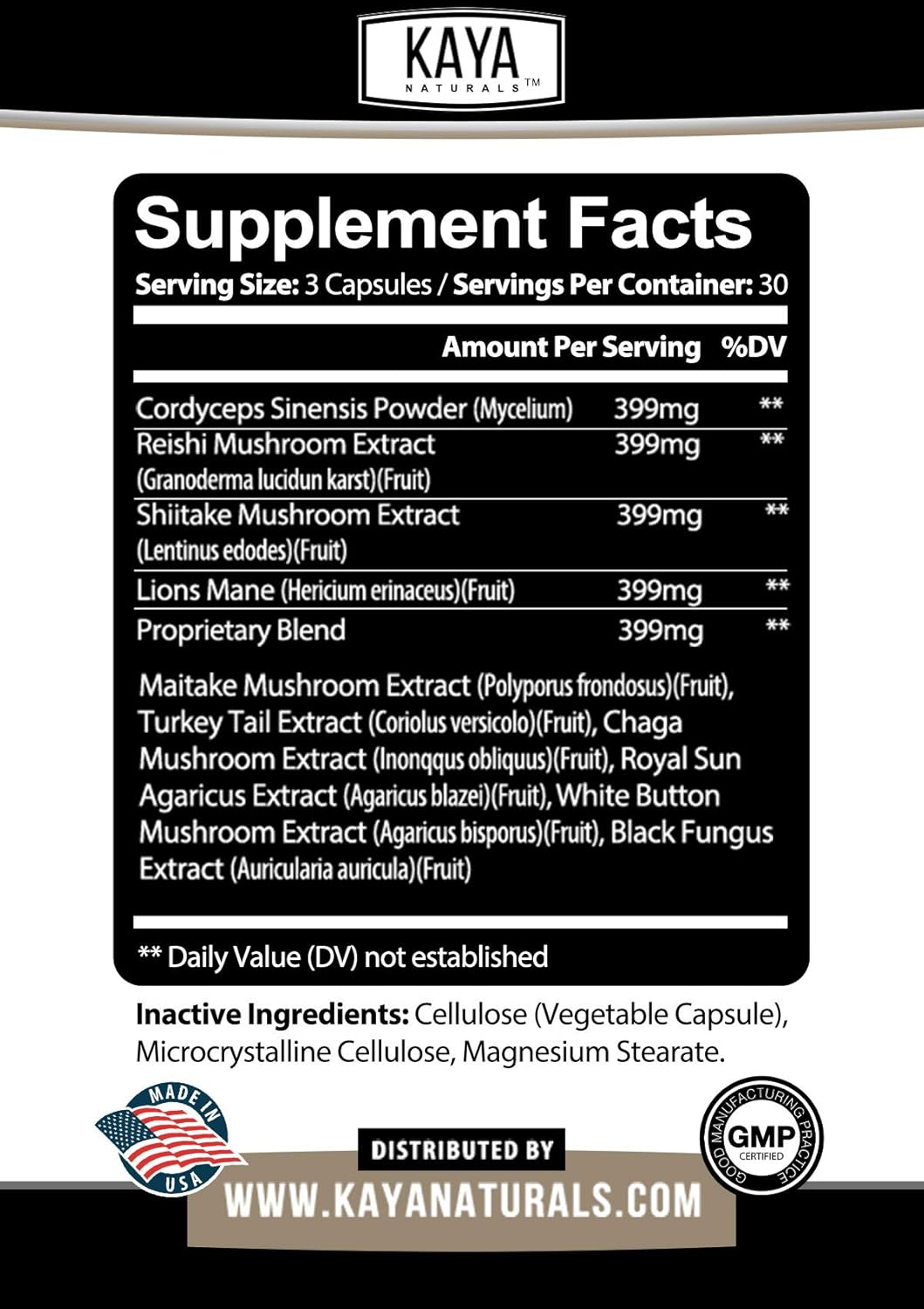 1995mg Premium Mushroom Complex Capsules for Wellness Support - Non-GMO & Gluten-Free - 90 Count