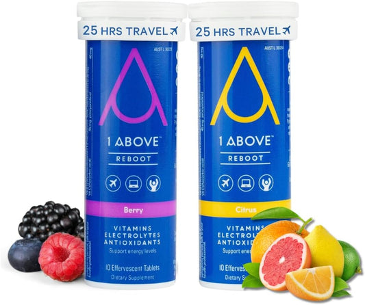 1ABOVE Variety Bundle: Anti Jet Lag, Energy & Immunity Effervescent Drink Tablets - Citrus & Berry Flavors - 20 Tablets