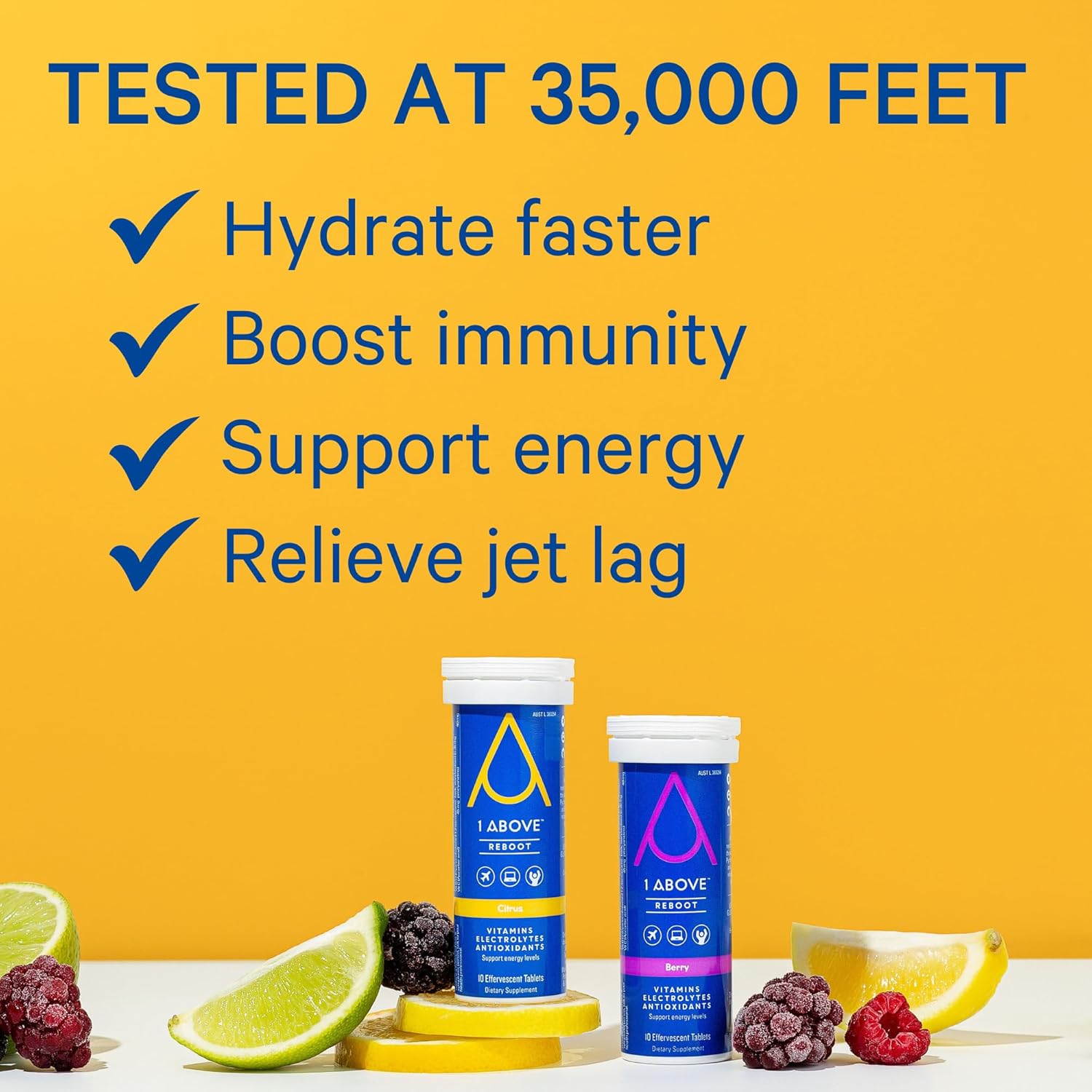 1ABOVE Variety Bundle: Anti Jet Lag, Energy & Immunity Effervescent Drink Tablets - Citrus & Berry Flavors - 20 Tablets