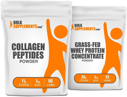 1kg BulkSupplements Collagen Peptides and Grass Fed Whey Protein Concentrate Bundle