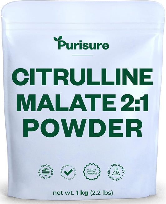1kg Purisure Citrulline Malate 2:1 Powder - Boost Strength, Performance, and Energy with L-Arginine and L-Citrulline Pre-Workout Supplement - 334 Servings