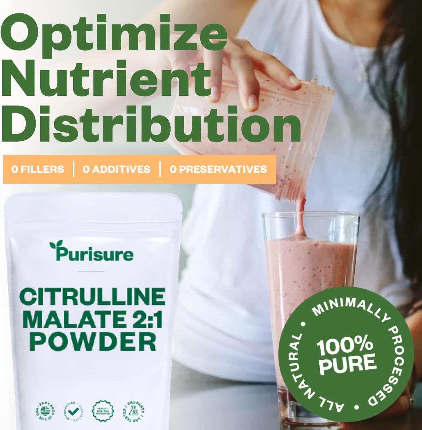 1kg Purisure Citrulline Malate 2:1 Powder - Boost Strength, Performance, and Energy with L-Arginine and L-Citrulline Pre-Workout Supplement - 334 Servings