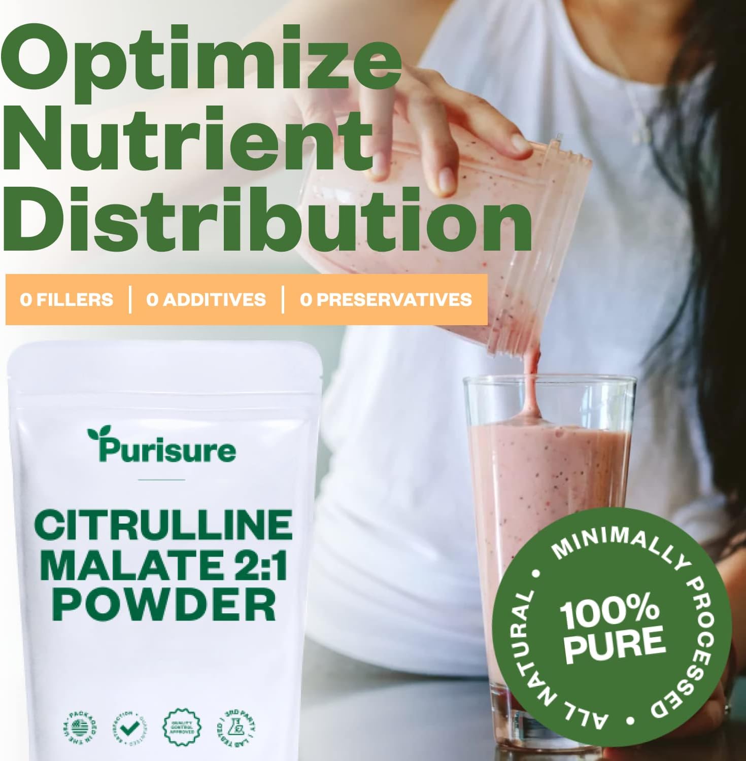 1kg Purisure Citrulline Malate 2:1 Powder - Boost Strength, Performance, and Energy with L-Arginine and L-Citrulline Pre-Workout Supplement - 334 Servings