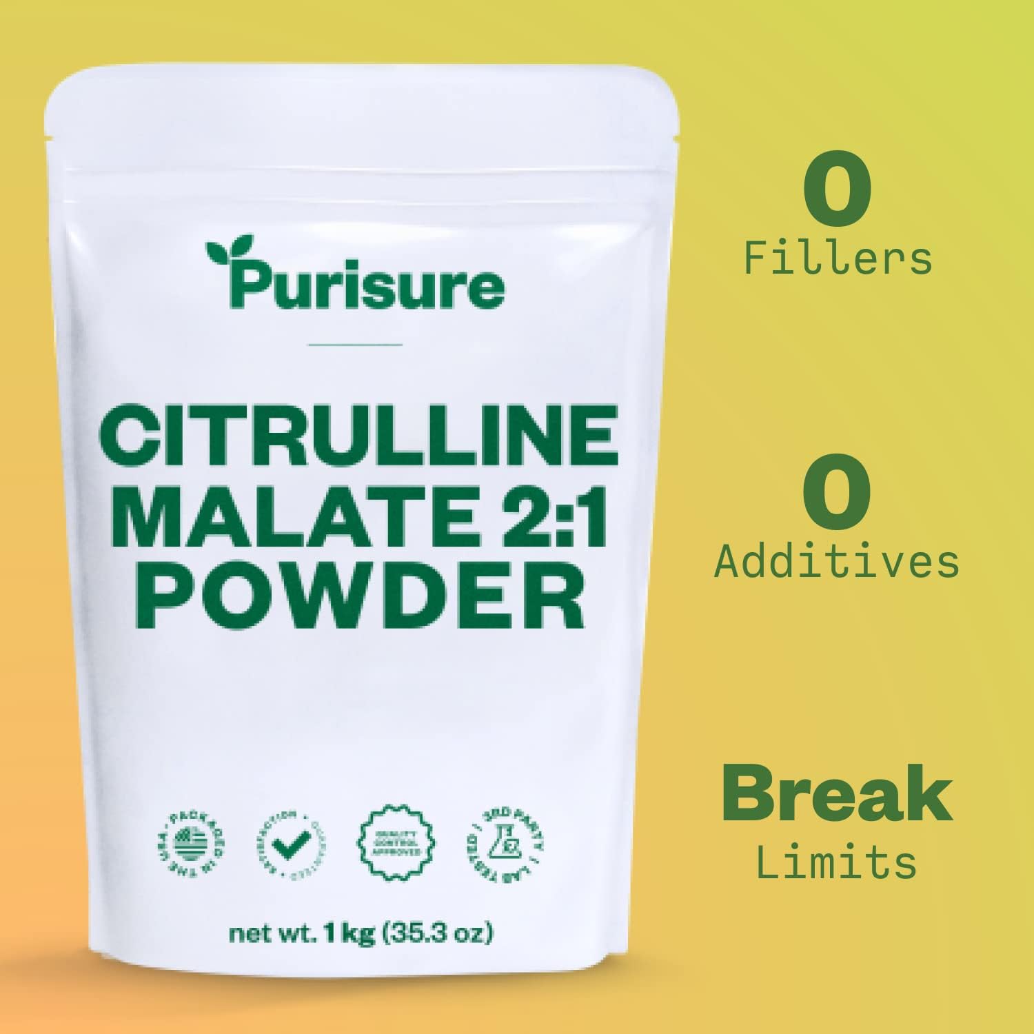 1kg Purisure Citrulline Malate 2:1 Powder - Boost Strength, Performance, and Energy with L-Arginine and L-Citrulline Pre-Workout Supplement - 334 Servings