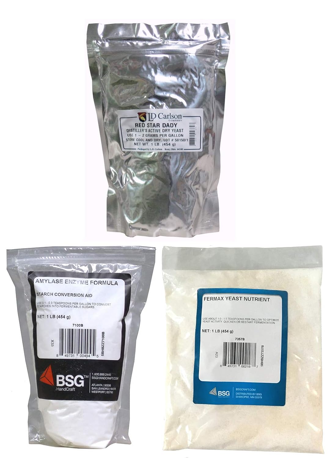 1lb Amylase Enzyme, 1lb DADY Distillers Yeast, 1lb Fermax Nutrient Bundle for Home Brewing