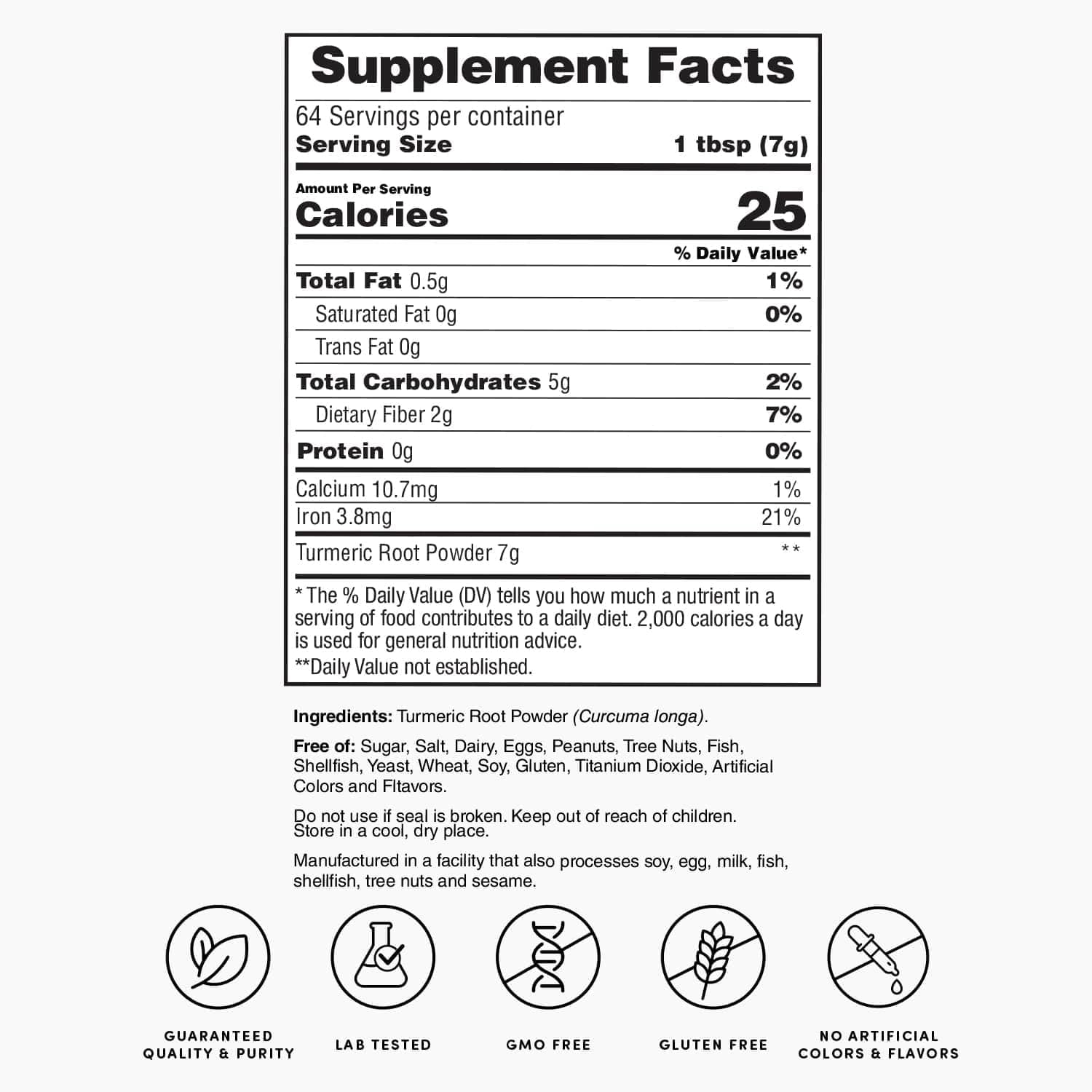 1lb Bag of Nature's Lab Turmeric Root Powder - 64 Servings