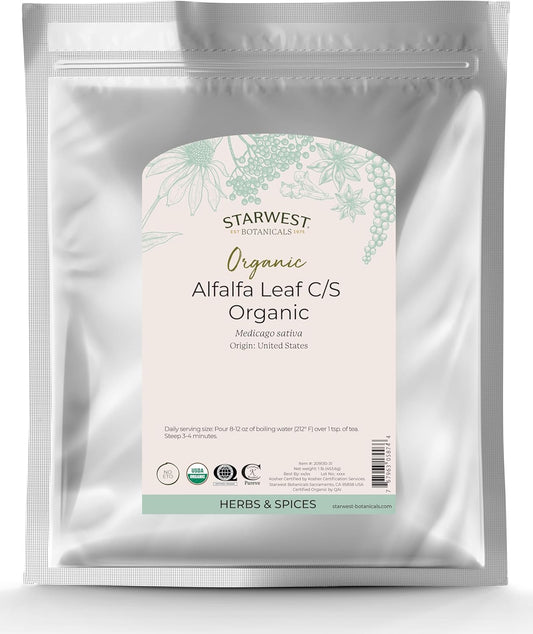 1lb Bag of Starwest Botanicals Organic Alfalfa Leaf Cut - Premium Quality Alfalfa for Herbal Tea and Infusions