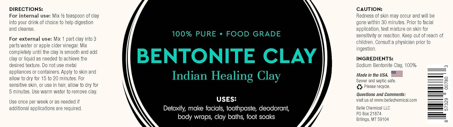 1lb Belle Chemical Food Grade Sodium Bentonite Clay Powder - Natural Detoxifier, Soothes Skin & Digestive System