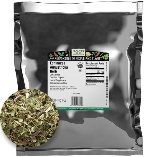 1lb Bulk Bag of Frontier Co-op Organic Cut and Sifted Echinacea Angustifolia Herb for Echinacea Root Tea - Kosher and Dried for Herbal Uses