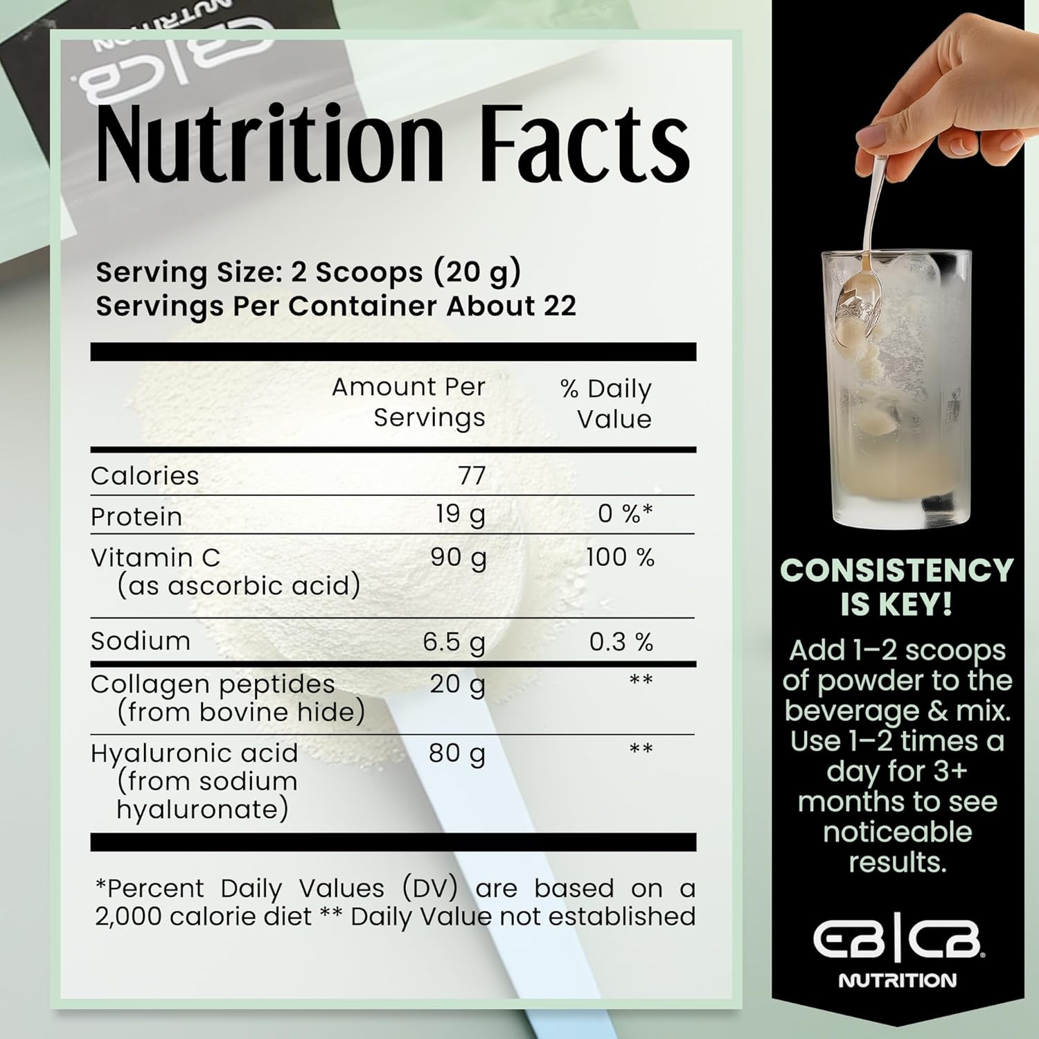 1lb EBCB Nutrition Hydrolyzed Collagen Peptides with Vitamin C and Hyaluronic Acid