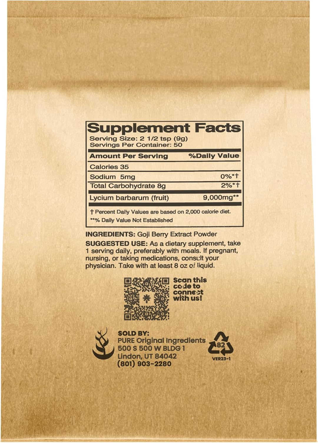 1lb Goji Berry Powder - Pure Original Ingredients, Wolfberry Herbal Supplement, Non-GMO