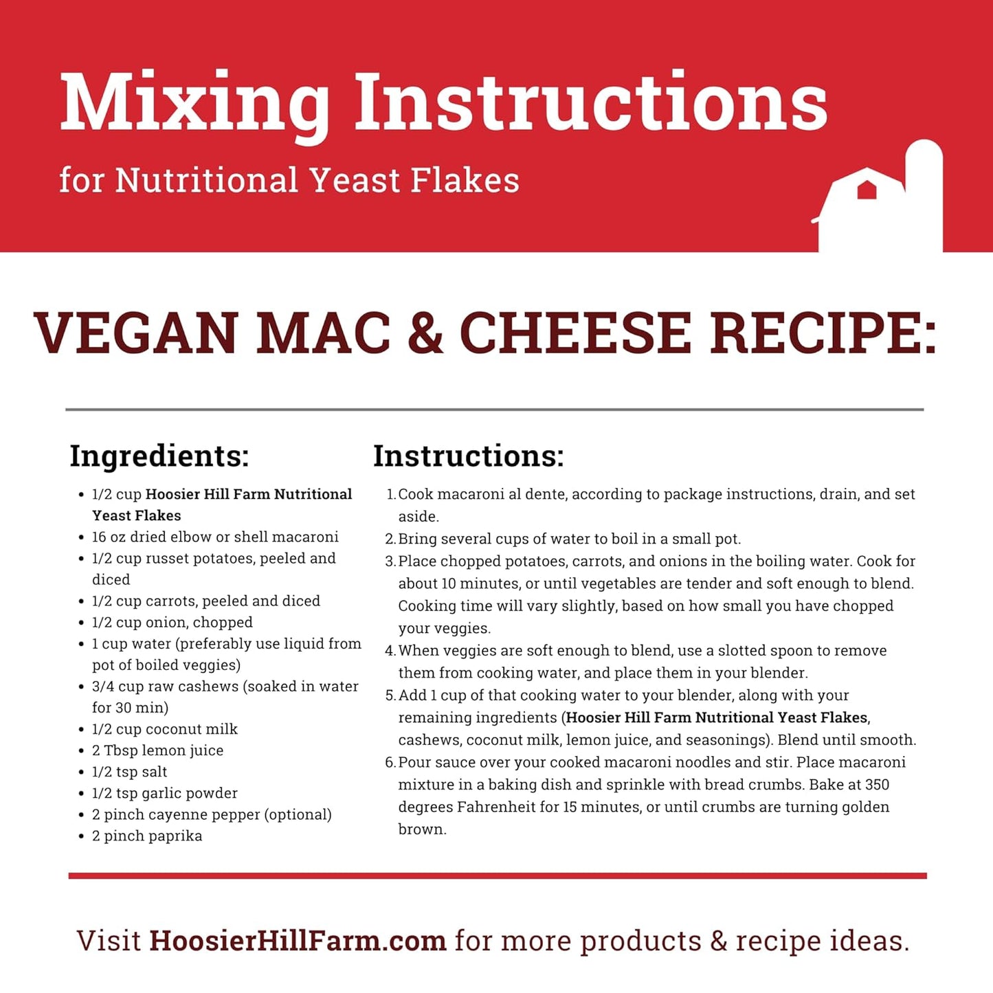 1LB Hoosier Hill Farm Nutritional Yeast Flakes - Premium Quality, Non-GMO, Gluten-Free Yeast Flakes