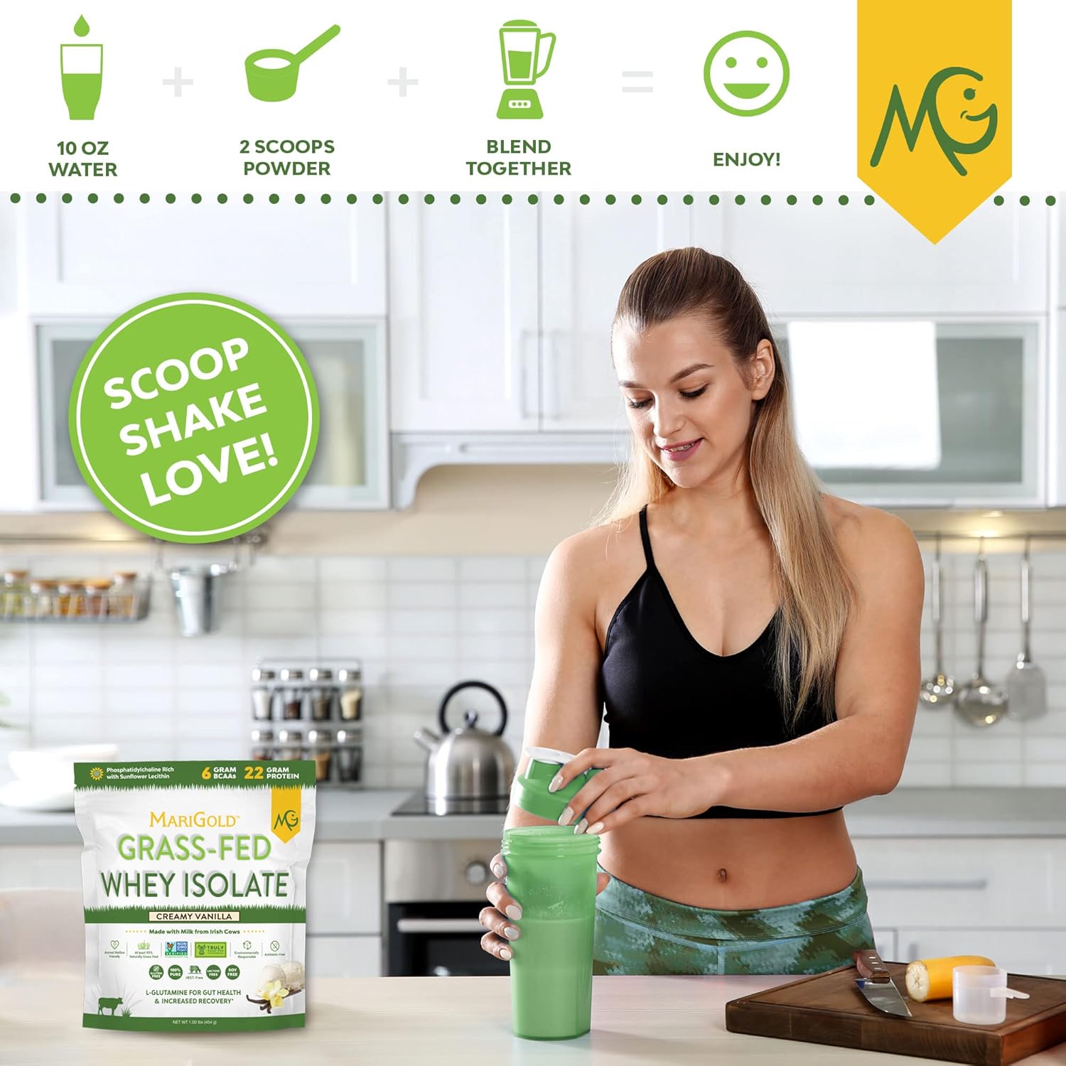1lb MariGold Grass-fed Whey Protein Isolate Powder - Creamy Vanilla, 100% Pure, Cold-Processed, Non-GMO - Soy, Gluten, Lactose Free