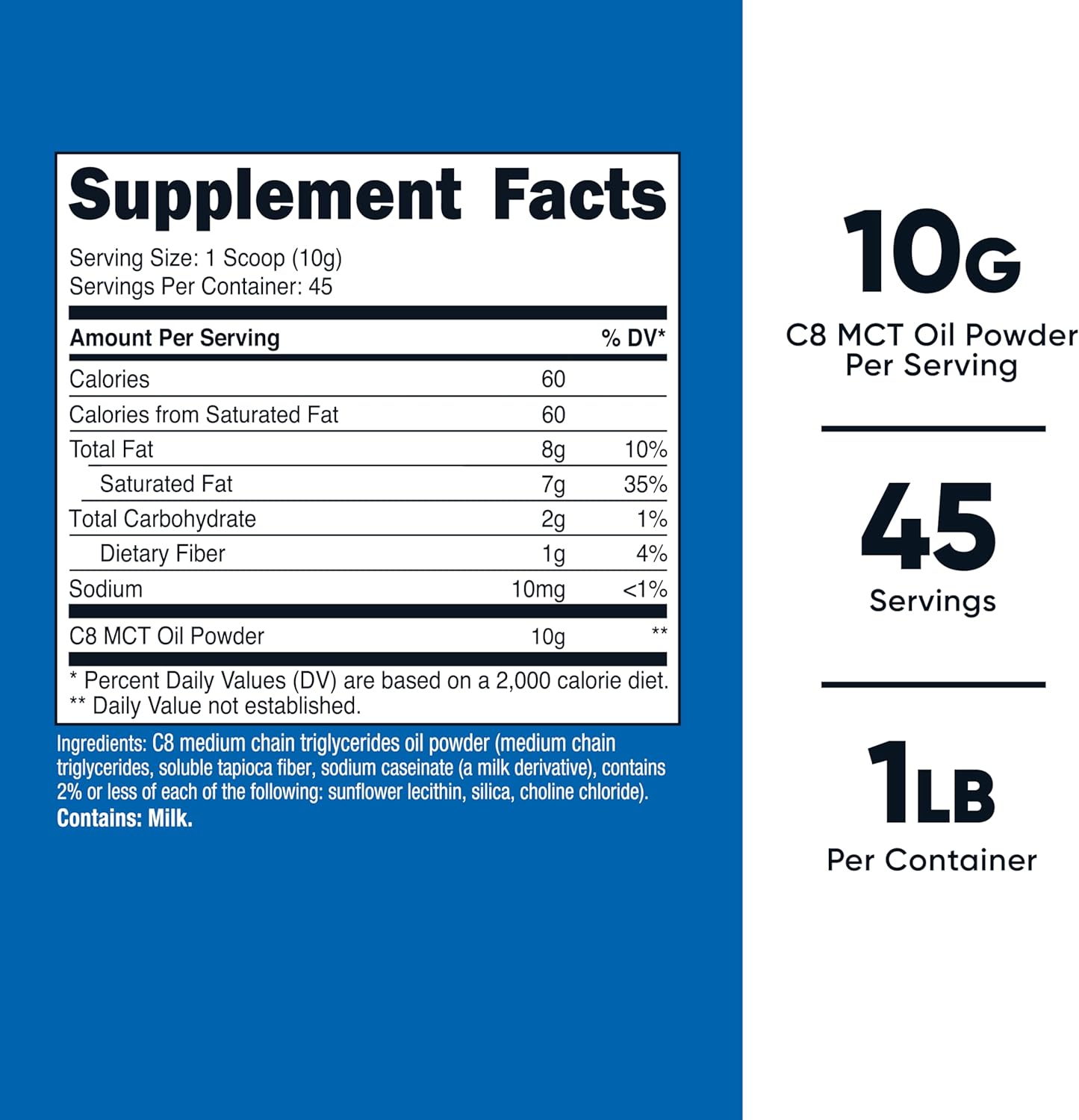 1LB Nutricost C8 MCT Oil Powder - High-Quality 95% C8 MCT Oil Powder - 16oz