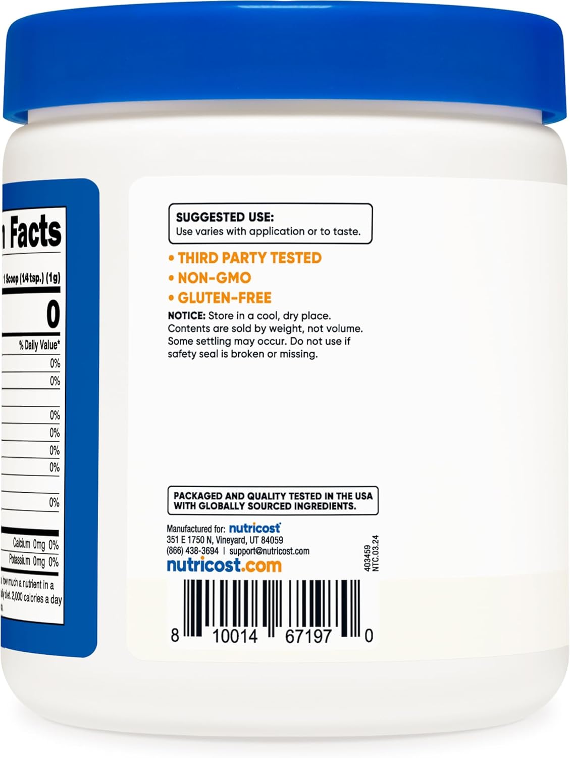 1LB Nutricost Malic Acid Powder - Gluten Free, Non-GMO - 454 Grams