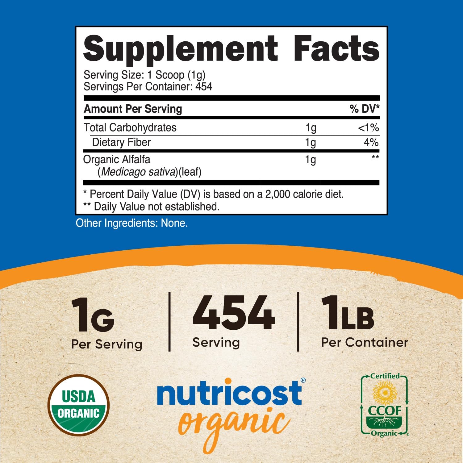 1LB Nutricost Organic Alfalfa Powder - USDA Certified 100% Organic, Vegetarian, Non-GMO, Gluten Free