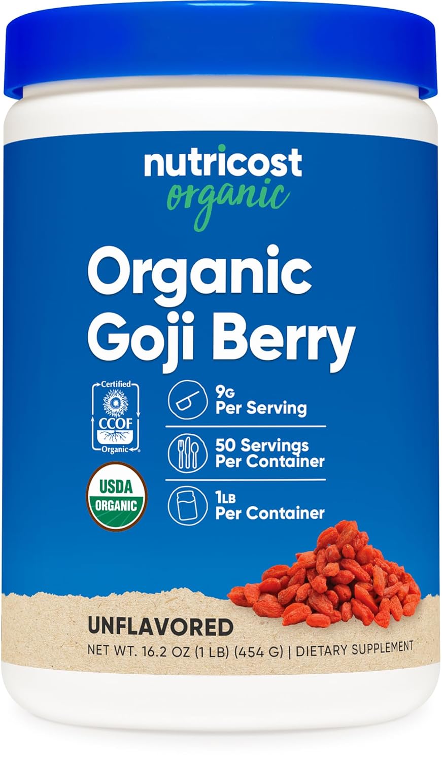 1lb Nutricost Organic Goji Berry Powder - USDA Certified, Gluten-Free, Non-GMO, Vegetarian-Friendly