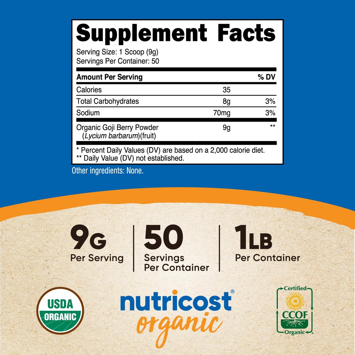 1lb Nutricost Organic Goji Berry Powder - USDA Certified, Gluten-Free, Non-GMO, Vegetarian-Friendly