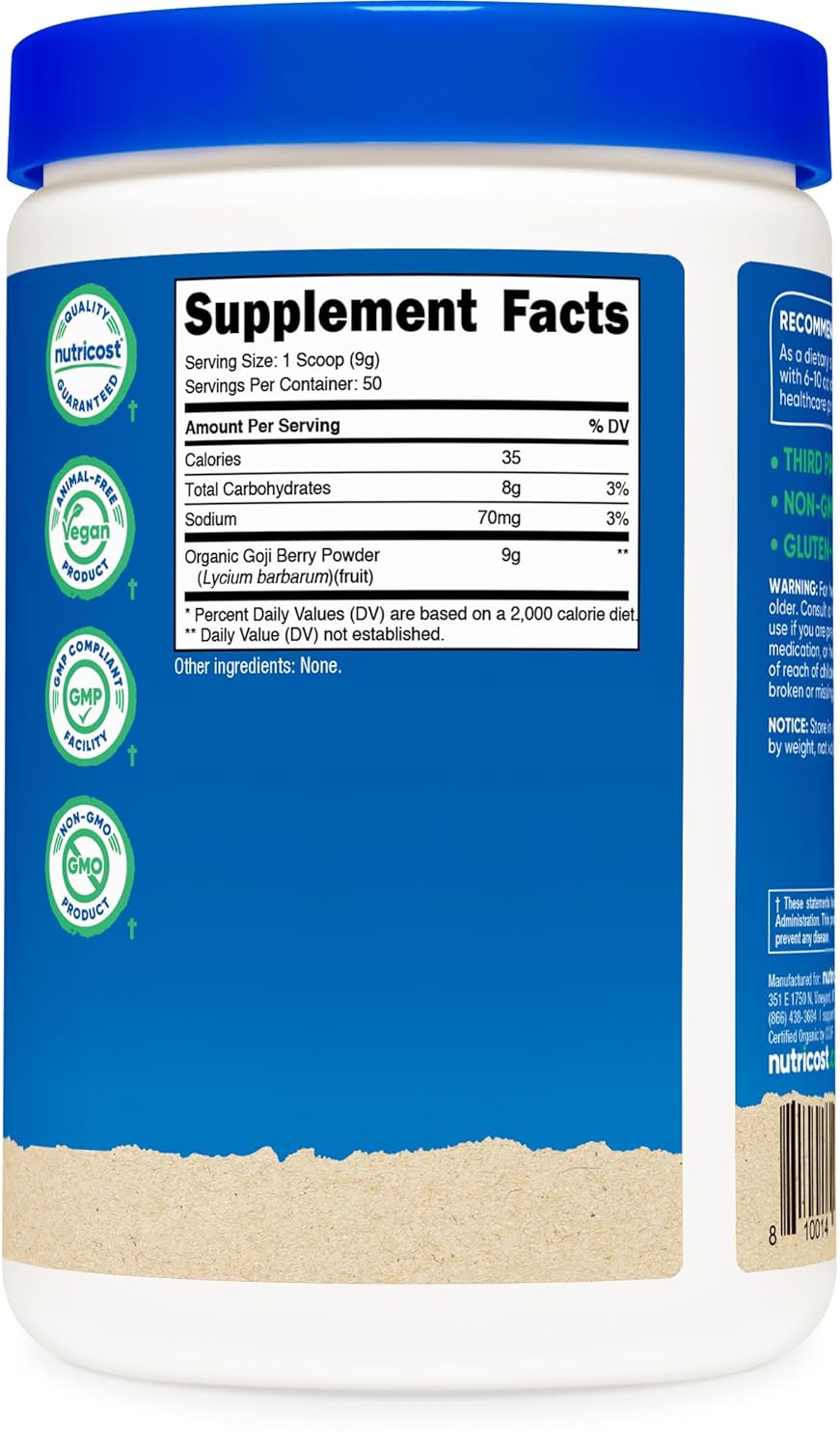 1lb Nutricost Organic Goji Berry Powder - USDA Certified, Gluten-Free, Non-GMO, Vegetarian-Friendly