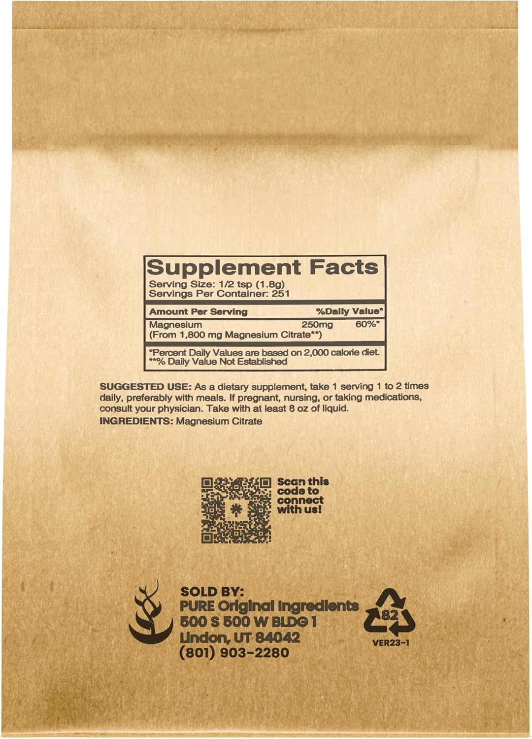 1lb Unflavored Magnesium Citrate Supplement with Pure Original Ingredients - Easy Dissolve