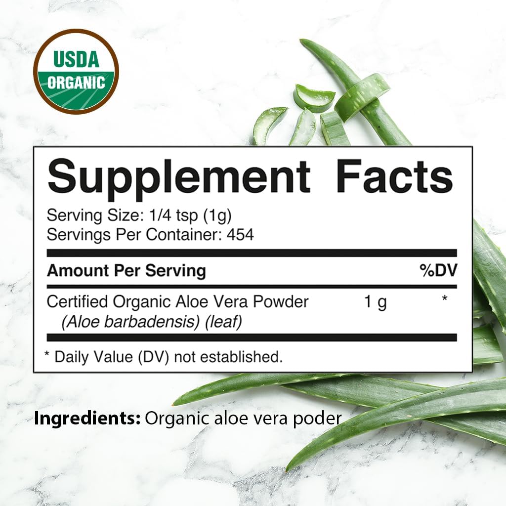 1lb Vitamatic USDA Organic Aloe Vera Powder - Pure & Natural Skin Care Supplement