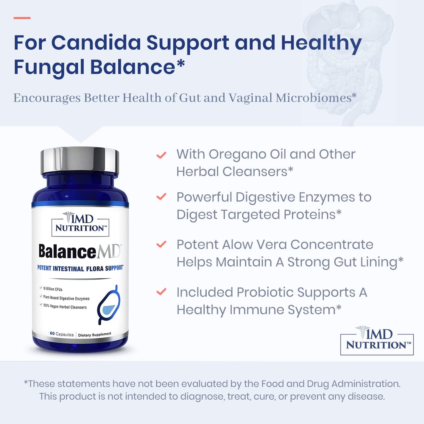 1MD Nutrition BalanceMD Vaginal Probiotics with Oregano & Caprylic Acid - Supports Intestinal Flora Balance - 120 Capsules