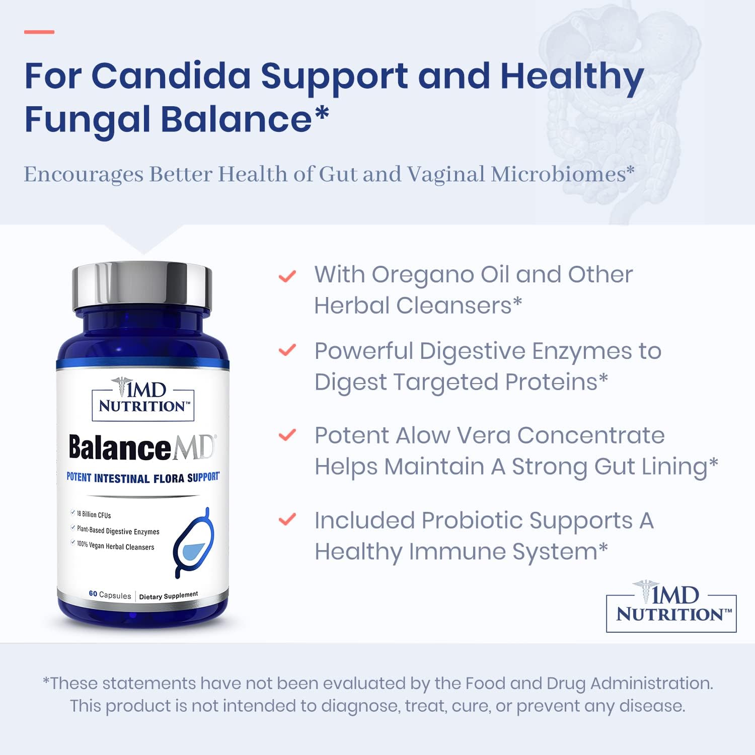 1MD Nutrition BalanceMD Vaginal Probiotics with Oregano & Caprylic Acid - Supports Intestinal Flora Balance - 120 Capsules