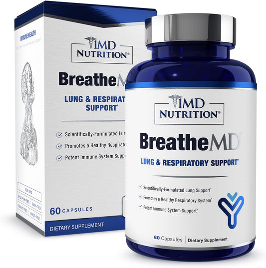 1MD Nutrition BreatheMD Supplement for Lung and Respiratory Health | Supports Immune System | Elderberry, Chromium, NAC | 60 Capsules