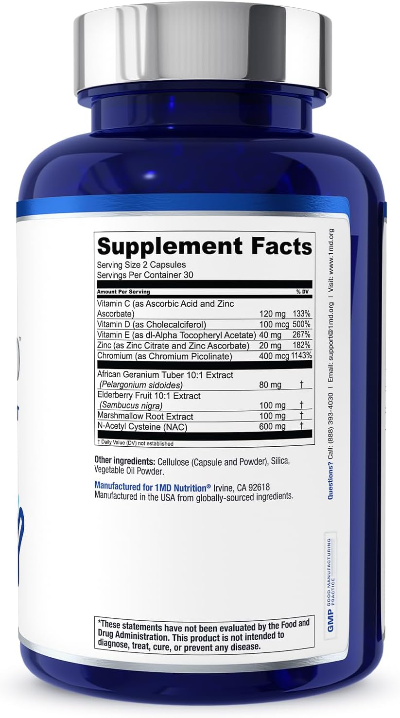 1MD Nutrition BreatheMD Supplement for Lung and Respiratory Health | Supports Immune System | Elderberry, Chromium, NAC | 60 Capsules