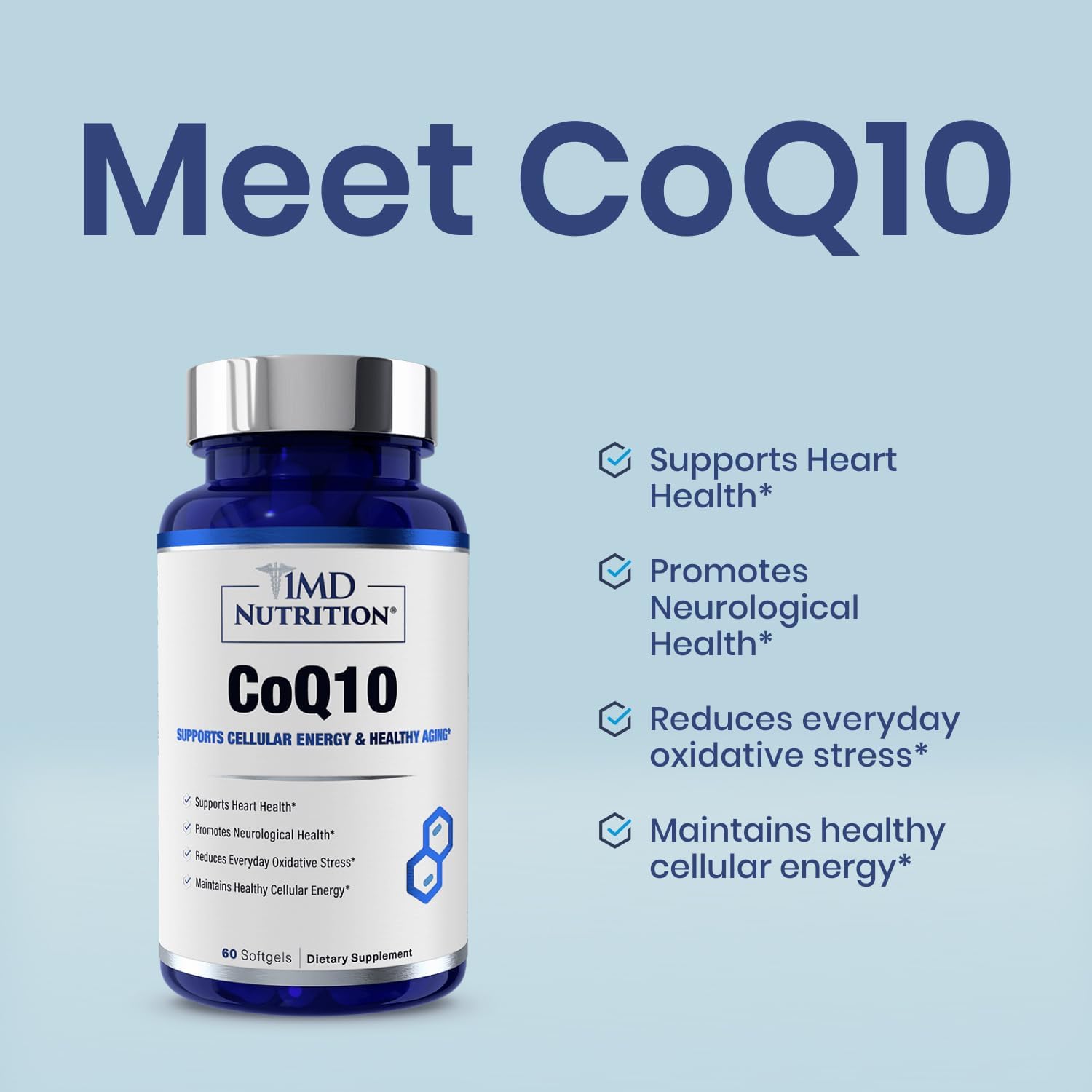 1MD Nutrition CoQ10 Softgels: Heart Health & Energy Support for Men and Women - 120-Day Supply - Coenzyme Q10 Supplement