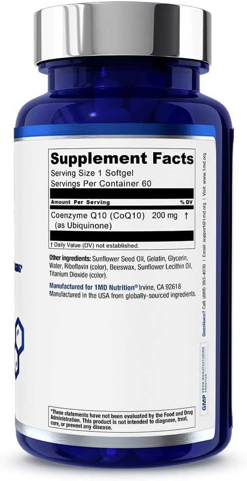 1MD Nutrition CoQ10 Softgels: Heart Health & Energy Support for Men and Women - 120-Day Supply - Coenzyme Q10 Supplement