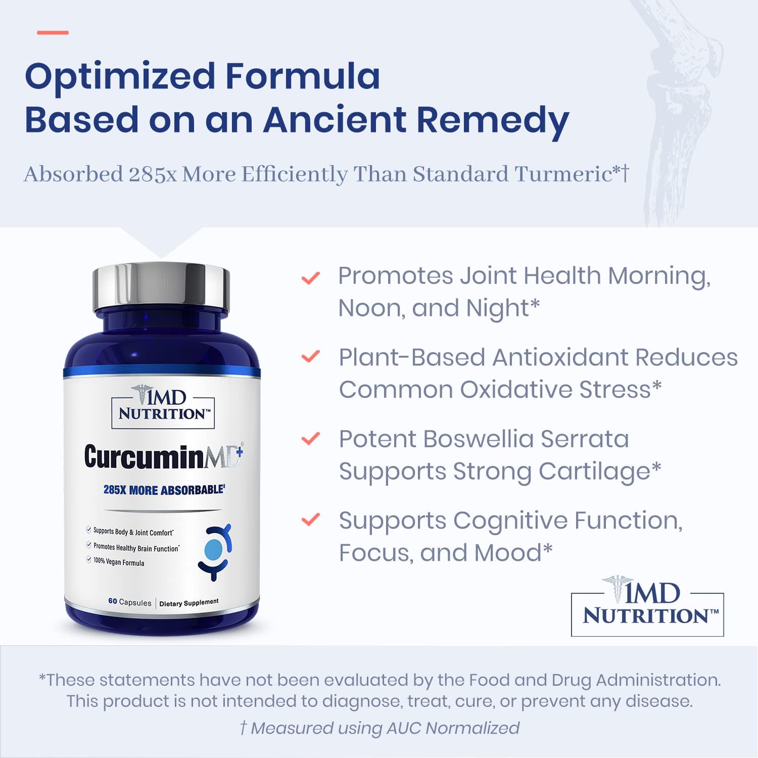 1MD Nutrition CurcuminMD Plus - Enhanced Turmeric Curcumin Supplement for Joint Health, Muscle Recovery, and Mood - 240 Capsules in 2 Bottles