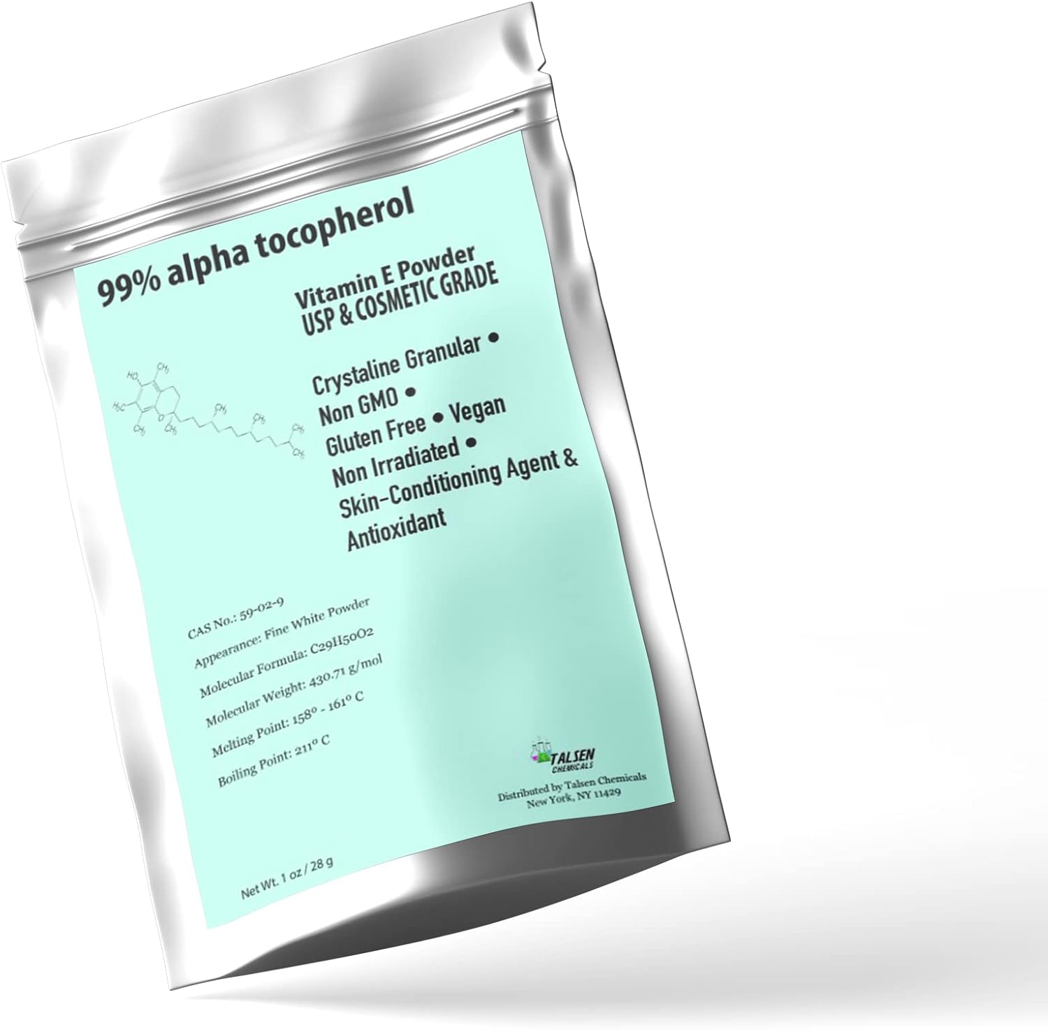 1oz Vitamin E Powder for Skin Care DIY | Alpha Tocopheryl Acetate Cosmetic Grade 700 IU Powder | Talsen Chemicals