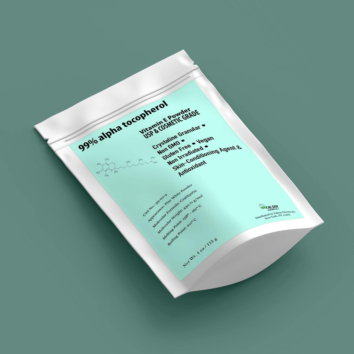 1oz Vitamin E Powder for Skin Care DIY | Alpha Tocopheryl Acetate Cosmetic Grade 700 IU Powder | Talsen Chemicals