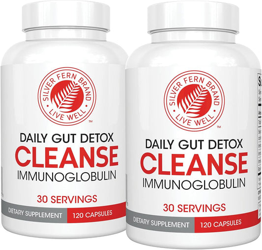 2 Bottle Daily Gut Detox Cleanse - 240 Capsules - 60 Day Supply - Immunoglobulin G, A & M - Digestive & Immune Support - Postbiotic Formula