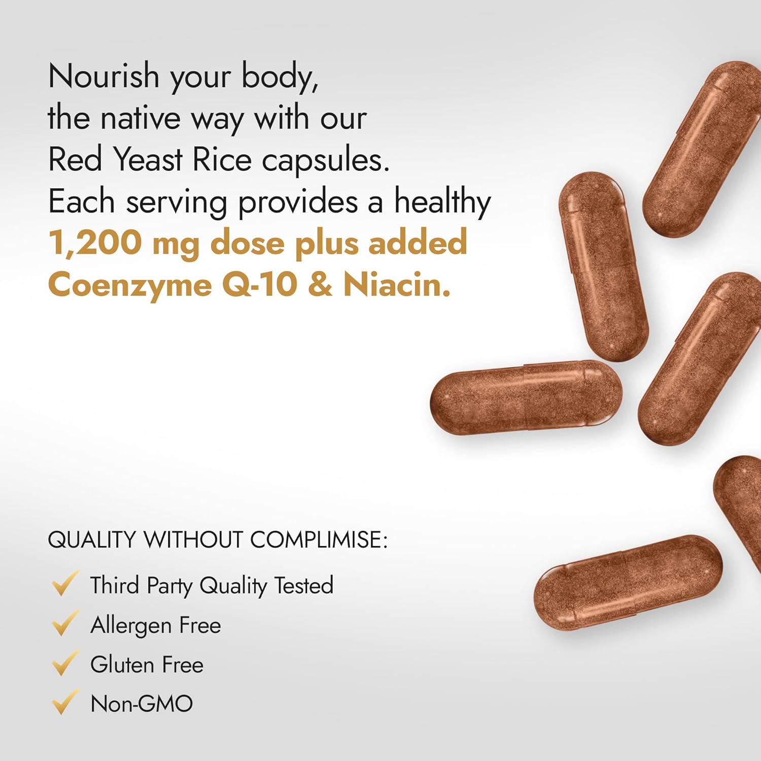2 Bottles Native Oasis Red Yeast Rice 1,200mg Capsules with CoQ10 & Niacin - 240 Count Vegan Non-GMO Gluten-Free