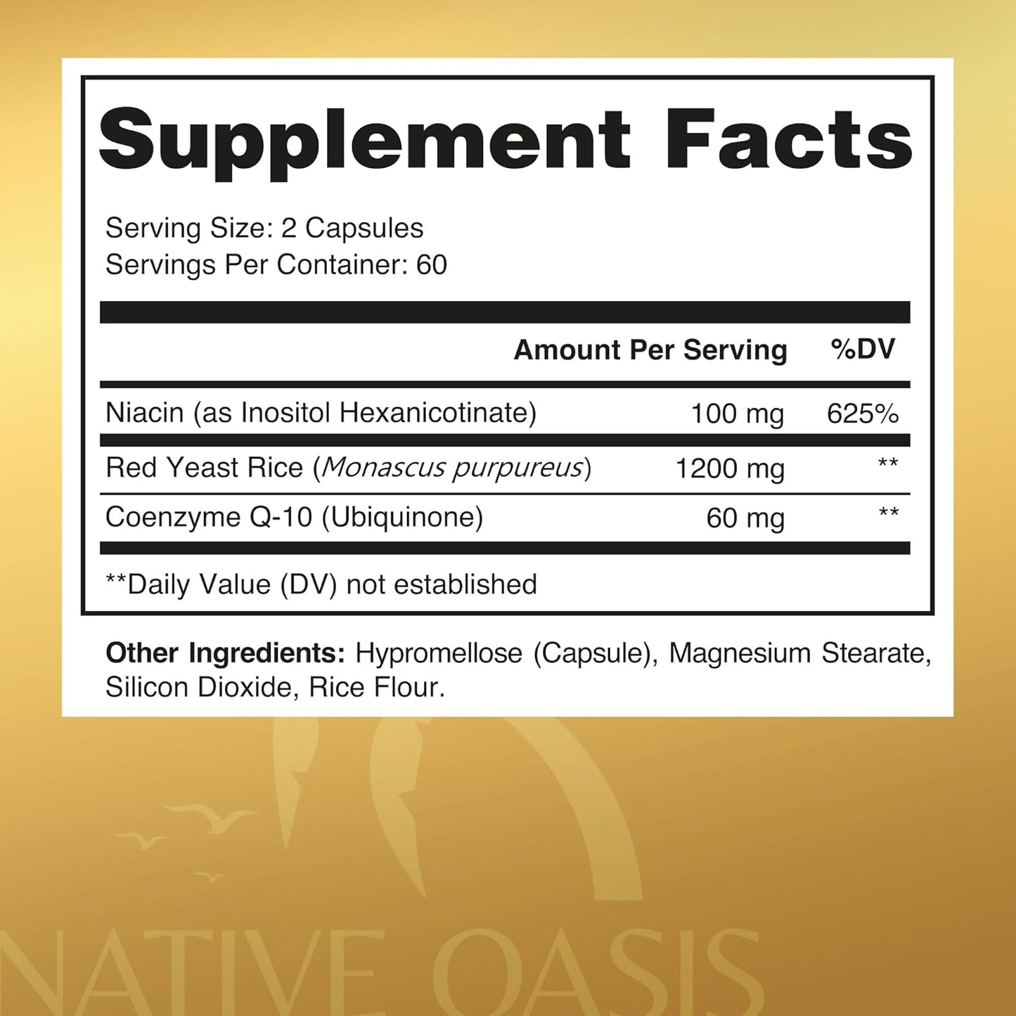 2 Bottles Native Oasis Red Yeast Rice 1,200mg Capsules with CoQ10 & Niacin - 240 Count Vegan Non-GMO Gluten-Free