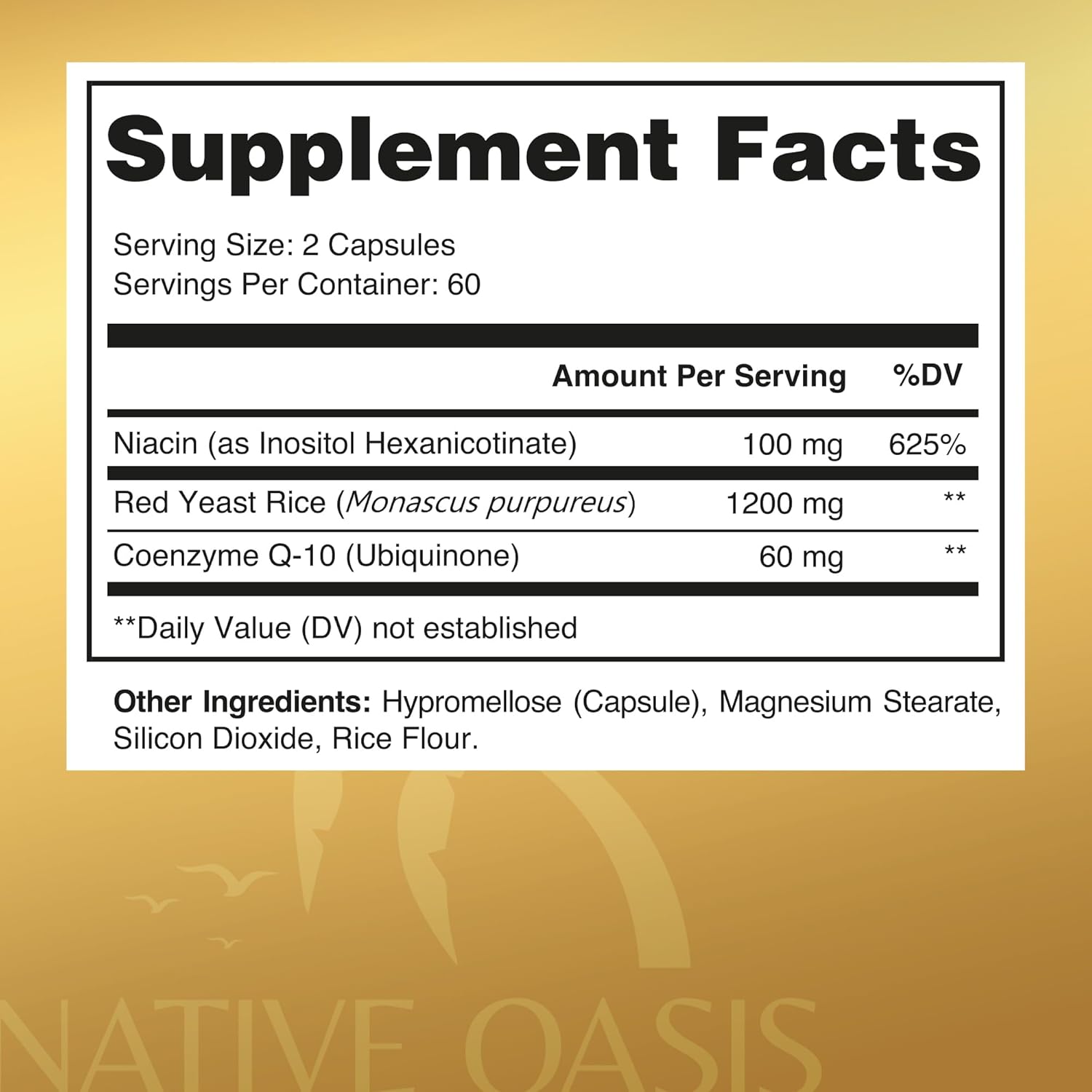 2 Bottles Native Oasis Red Yeast Rice 1,200mg Capsules with CoQ10 & Niacin - 240 Count Vegan Non-GMO Gluten-Free