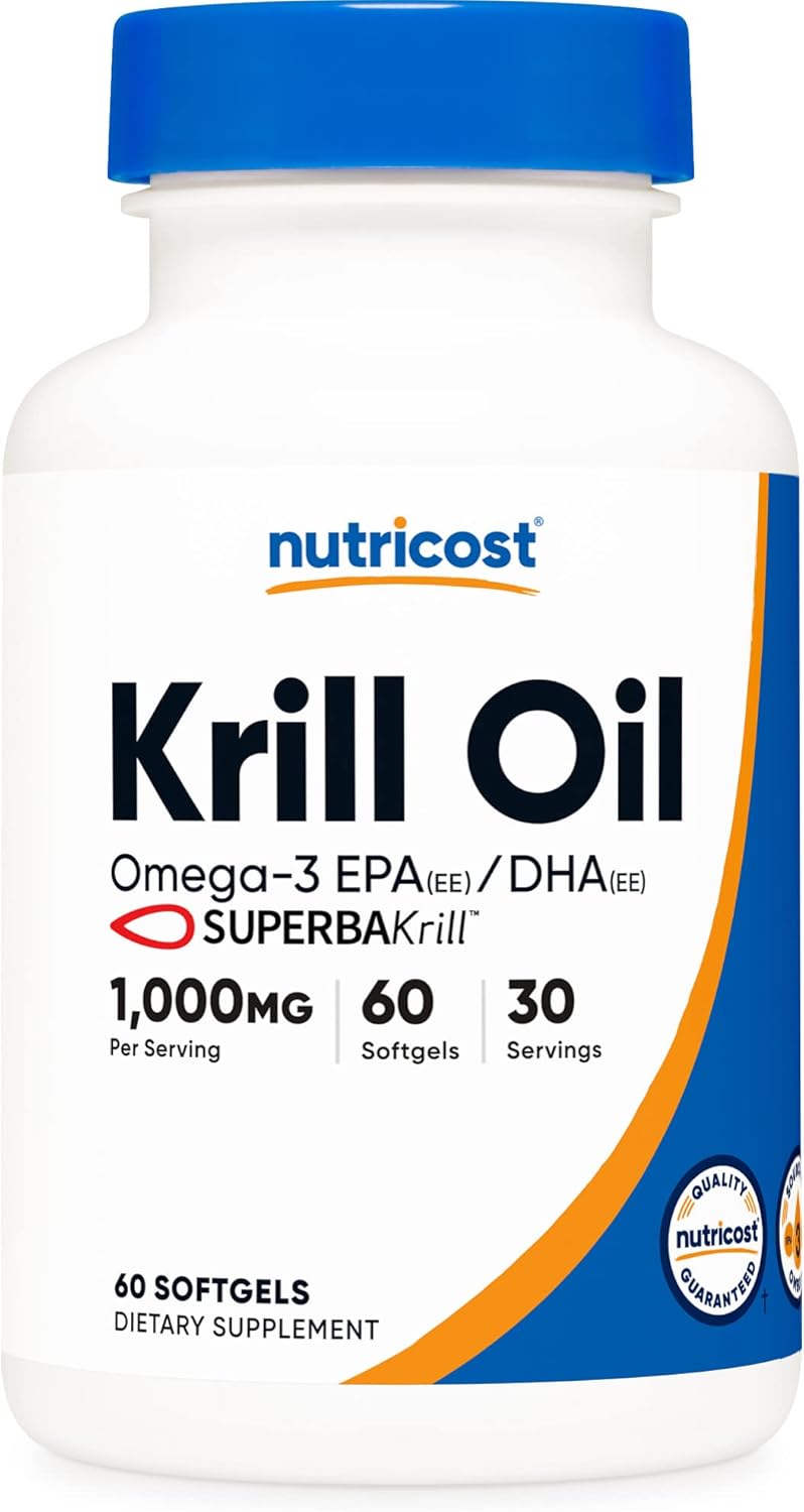 2 Bottles Nutricost Krill Oil 1000mg Liquid Softgels - Omega-3 EPA-DHA Supplement