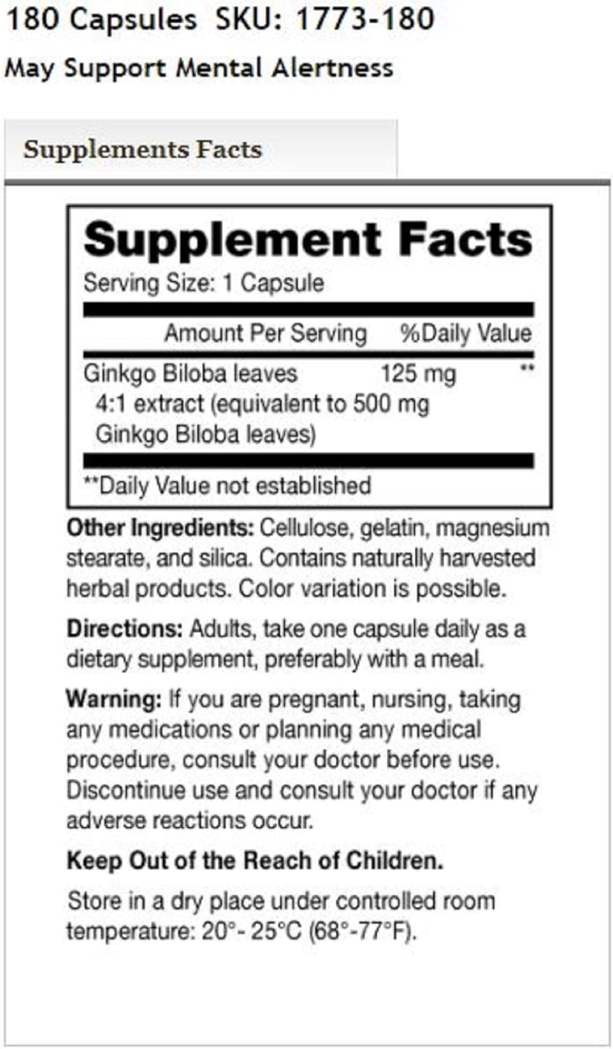 2 Bottles of MASON NATURAL Ginkgo Biloba 500mg, Total 360 Capsules