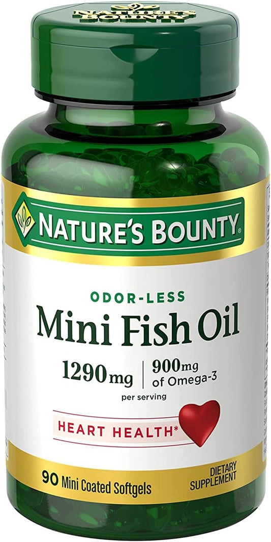 2 Bottles of Nature's Bounty Fish Oil 1290 mg Mini Odorless Softgels - 90 Count