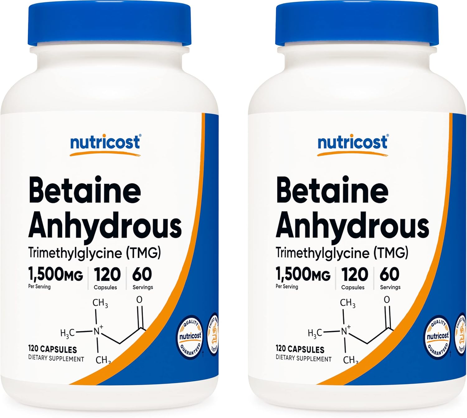 2 Bottles of Nutricost Betaine Anhydrous Caps 1500mg - 60 Servings Each - Total 120 Servings