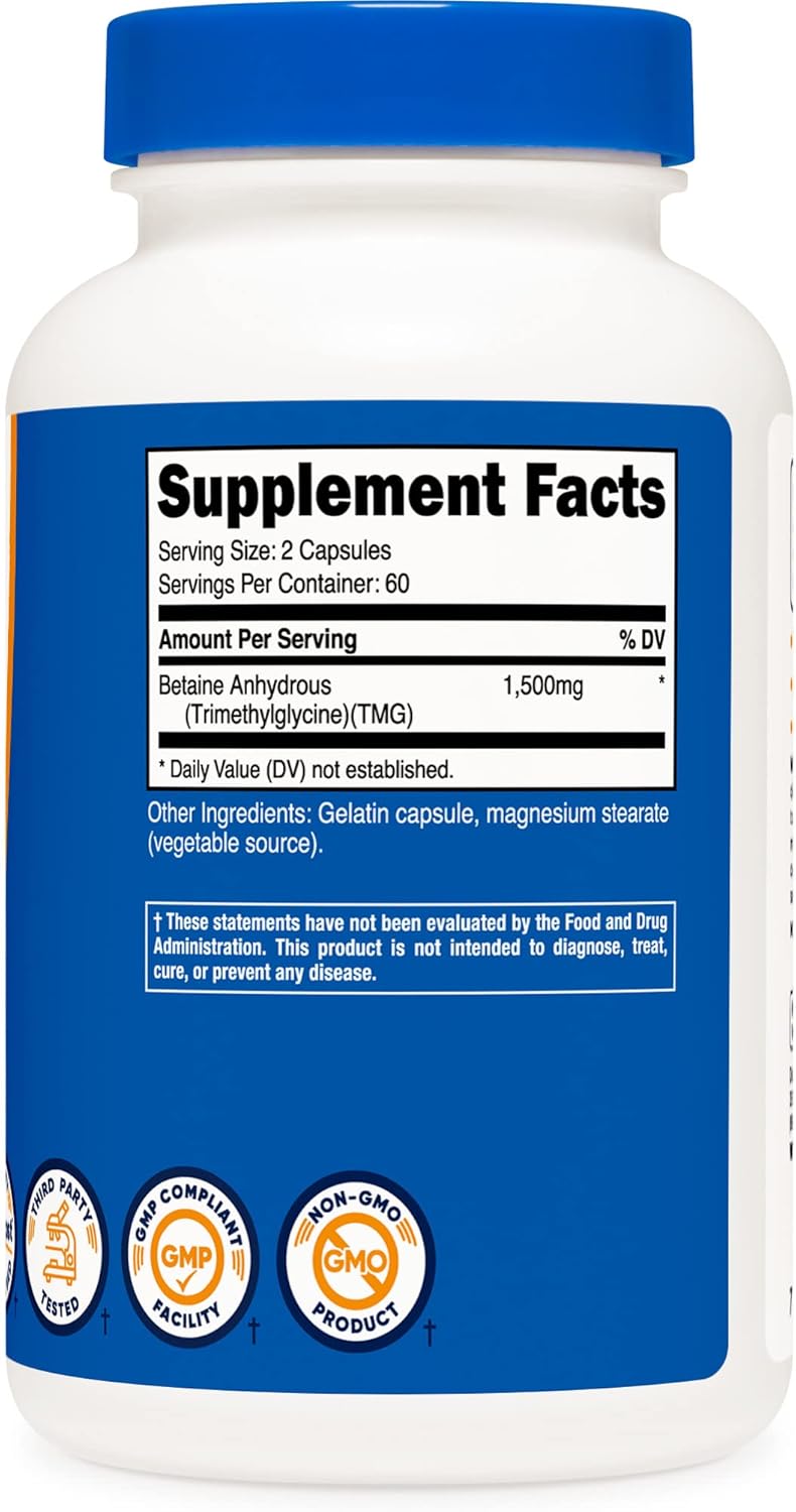 2 Bottles of Nutricost Betaine Anhydrous Caps 1500mg - 60 Servings Each - Total 120 Servings