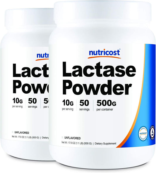 2 Bottles of Nutricost Lactase Powder - 1000 Grams Total - High-Quality Enzyme Supplement