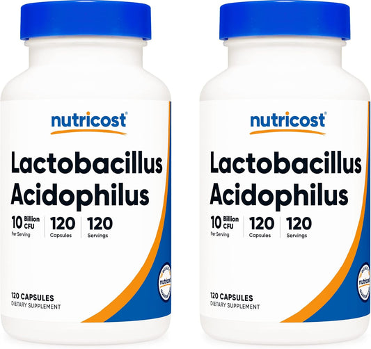 2 Bottles of Nutricost Lactobacillus Acidophilus Probiotic, 120 Veggie Capsules Each, 10 Billion CFU