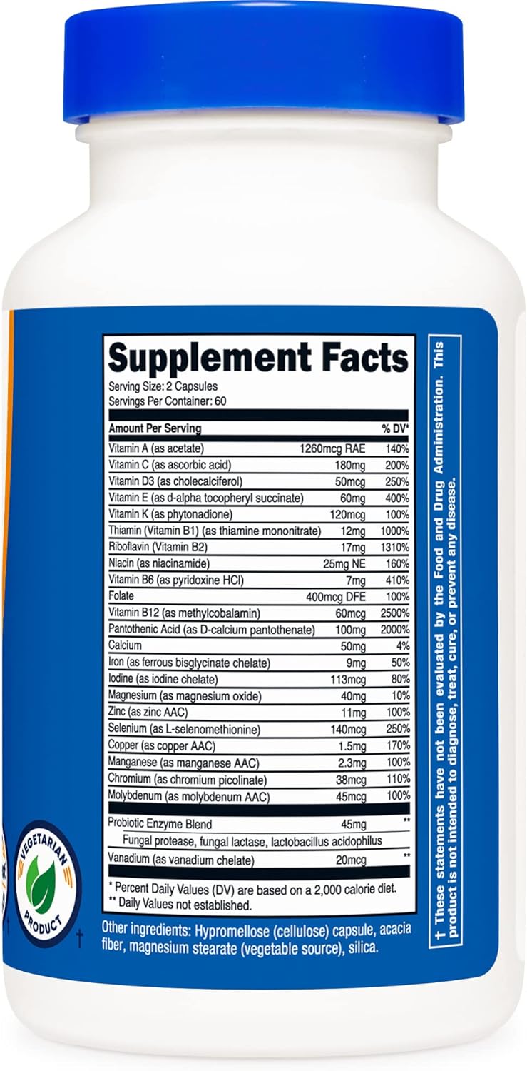 2 Bottles of Nutricost Multivitamin with Probiotics - 120 Vegetarian Capsules, Rich in Vitamins & Minerals