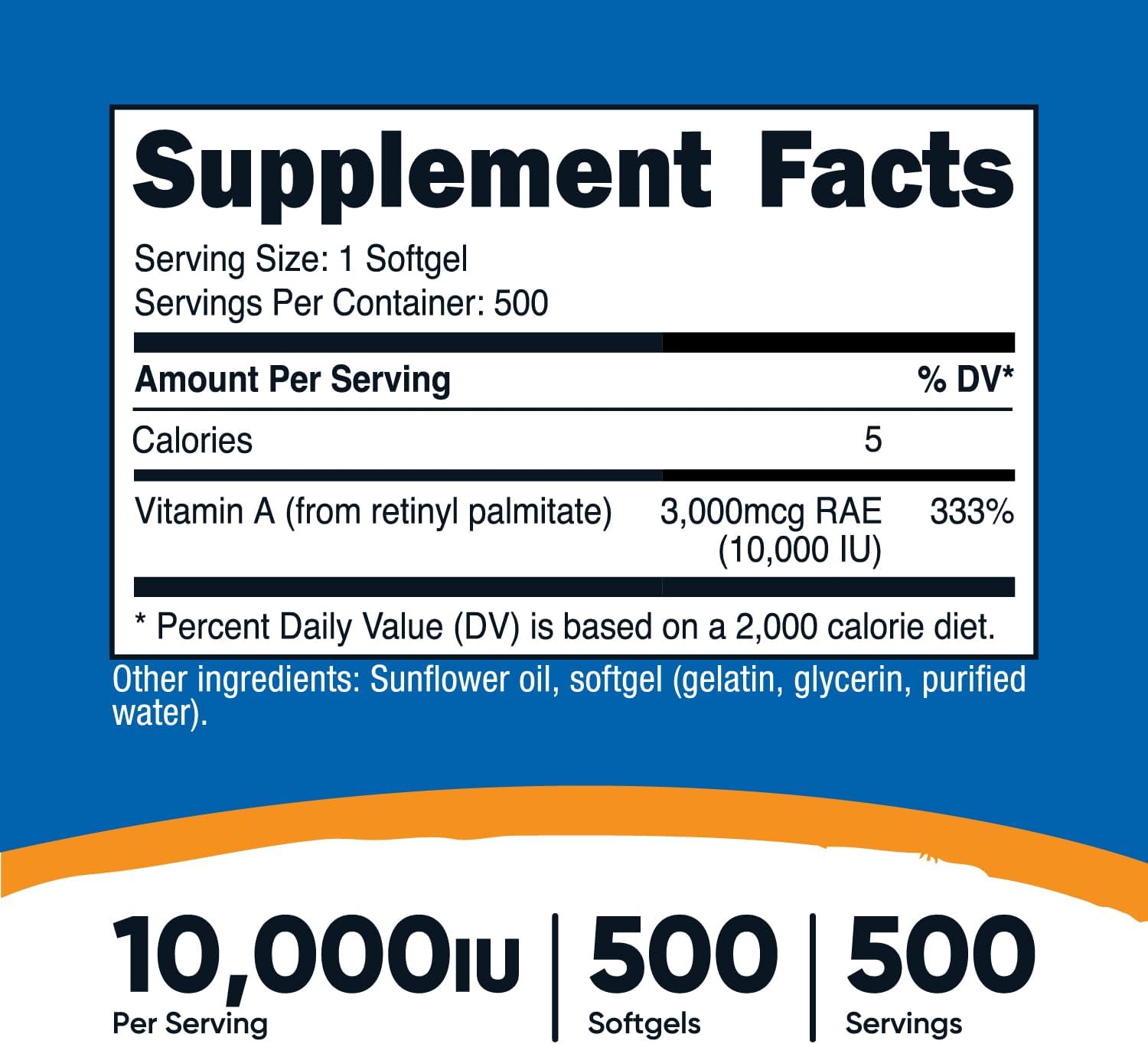 2 Bottles of Nutricost Vitamin A 10,000 IU Softgels - 500 Capsules Total